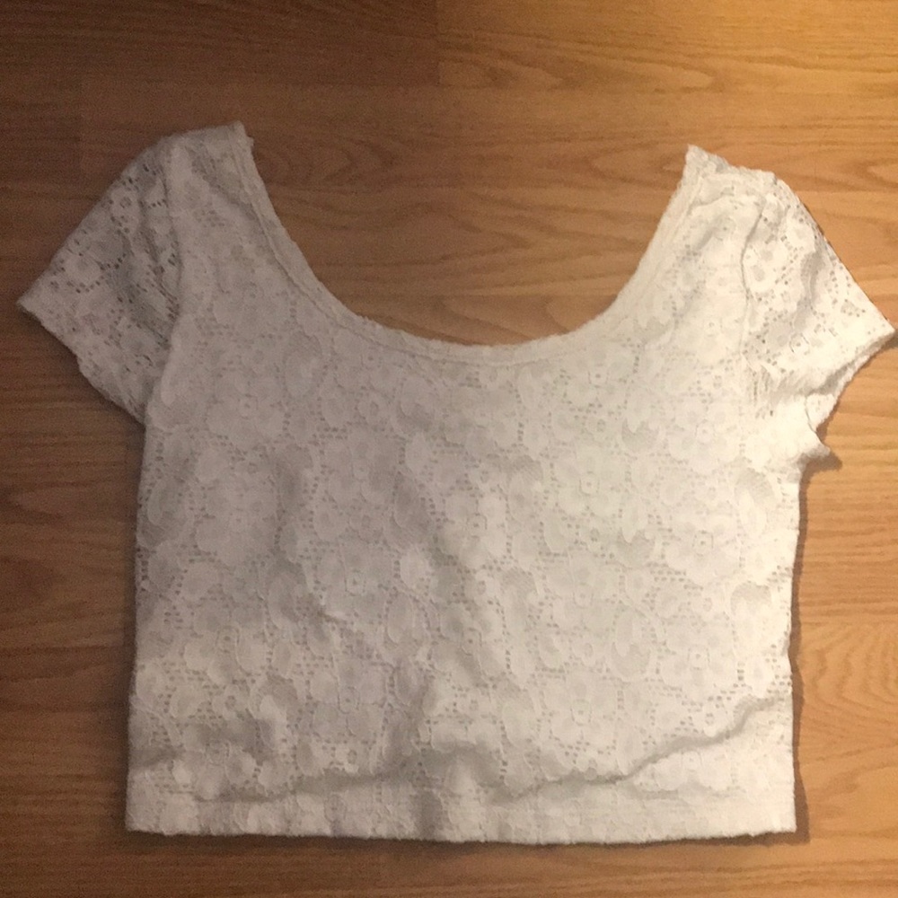 light cream laced crop top